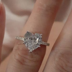 NEW 925 Sterling Silver Diamond Heart Wedding Ring